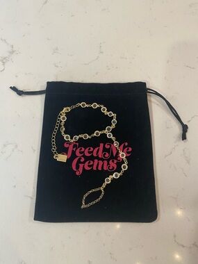 Feed Me Gems Gold and Clear crystal Hand Chain Bracelet